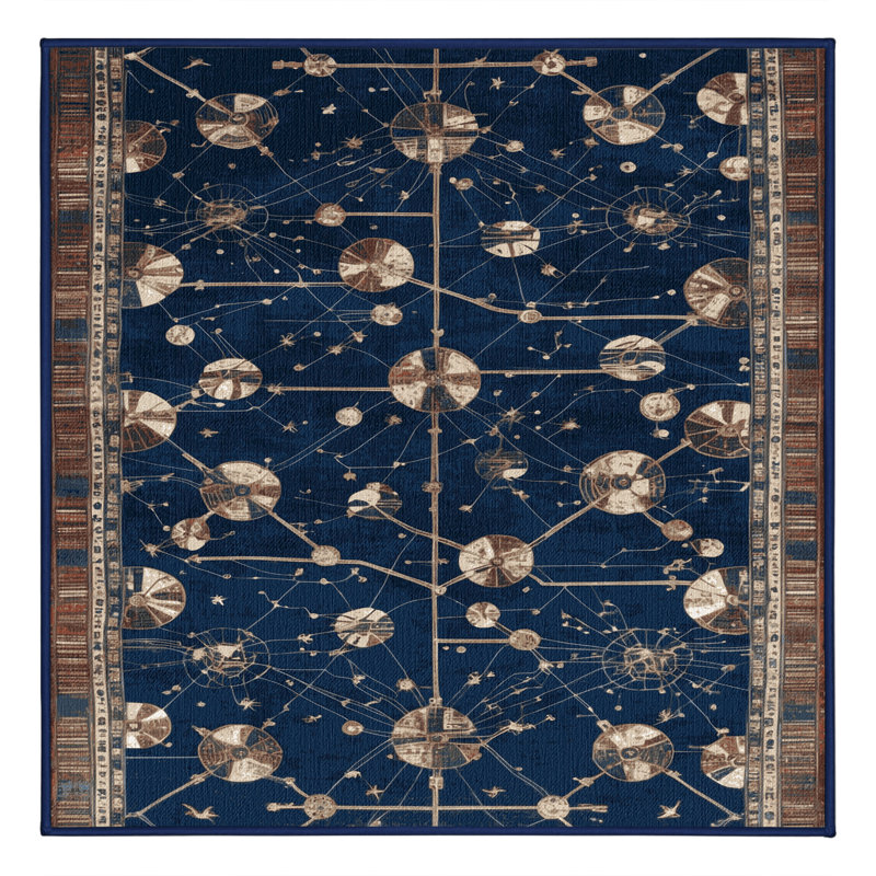 Machine Washable Space Blue Area Rug, Square 6'