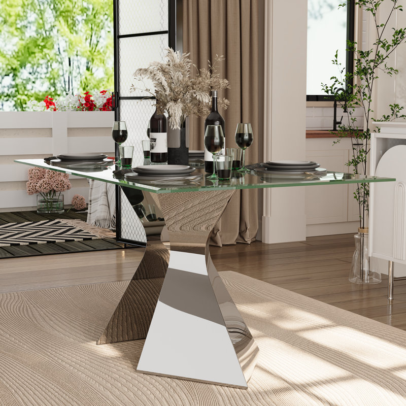 Naleya Metal Base Dining Table, Silver