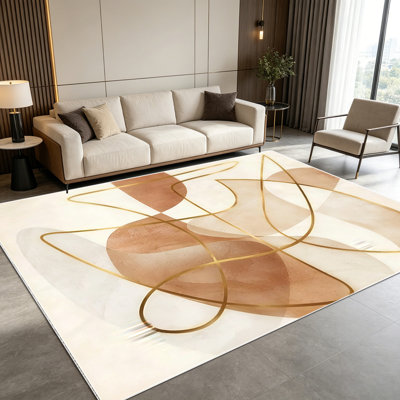 1PC Modern Abstract Boho Neutral Gold Geometric Line Pattern area rugs for Living Room, Soft and Comfortable, easy-to-maintain, machine washable Indoor floor mat suitable for dining room, bedroom, entryway, kitchen, home office, patio porch.