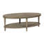 Table basse ovale avec tablette, style classique, finition grège récupérée, plateau de table en placage de bois d'hévéa robuste, niveleurs réglables pour une conception stable, étagère de rangement fixe rustique, plateau