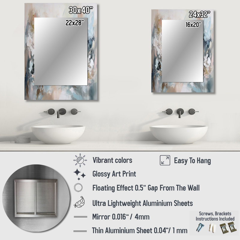 Delicate Brushstrokes Abstract Painting IV - Abstract Painting Mirror, Modern Decorative Wall Mirror, Printed Metal Art