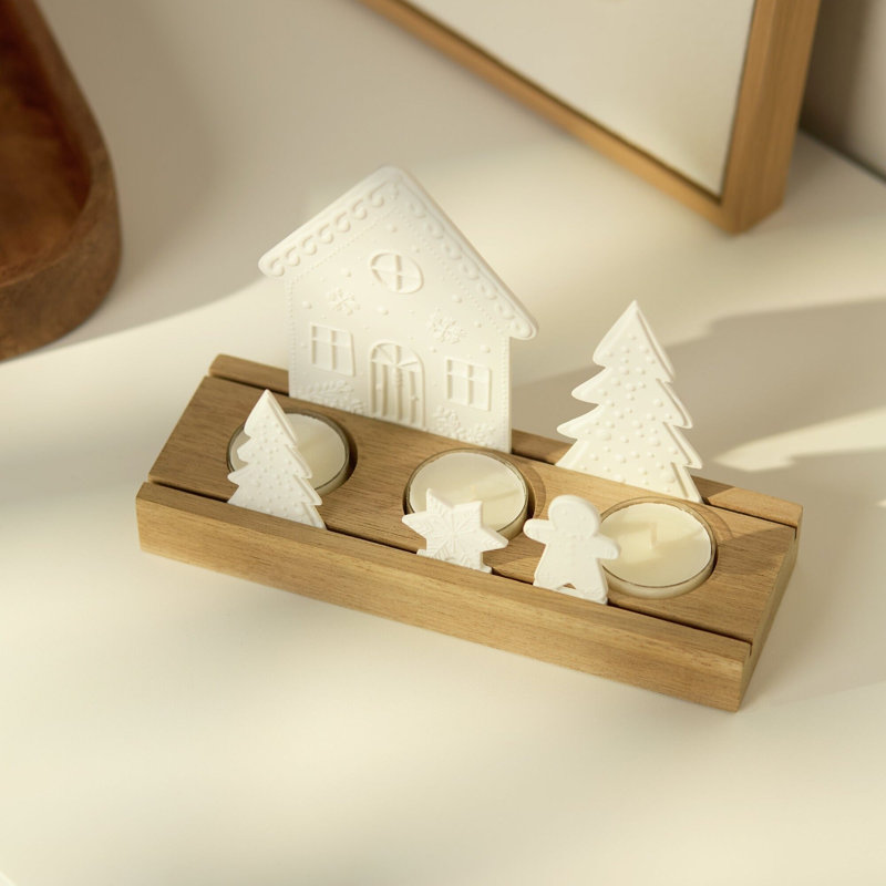 Ensemble de bougeoirs en pain d'épice en porcelaine et bois