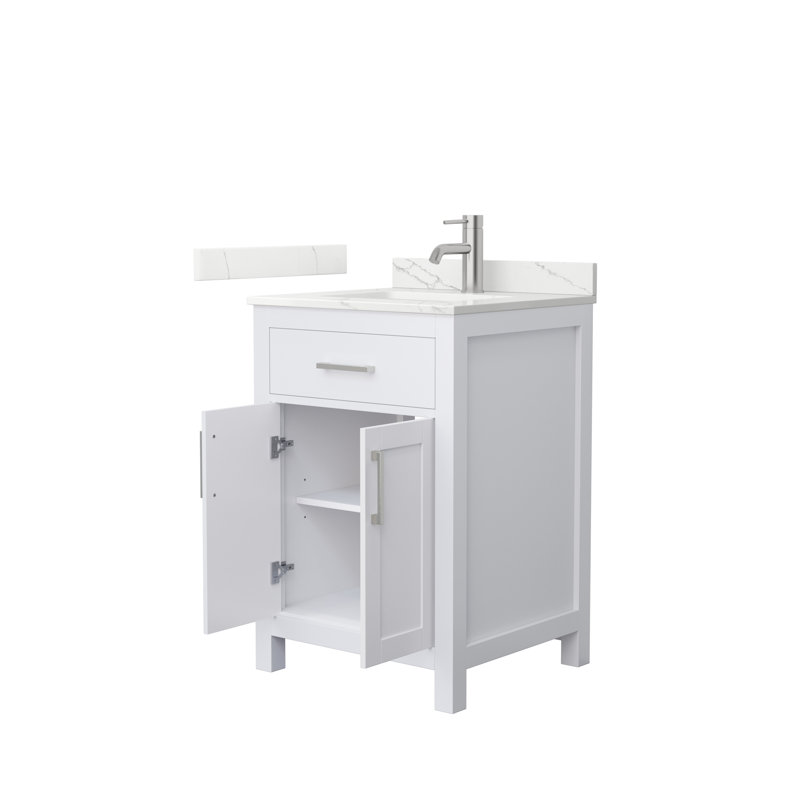 Meuble-lavabo simple autoportant 24 po avec plateau en quartz Beckett, Blanc, Nickel brossé, Quartz Giotto