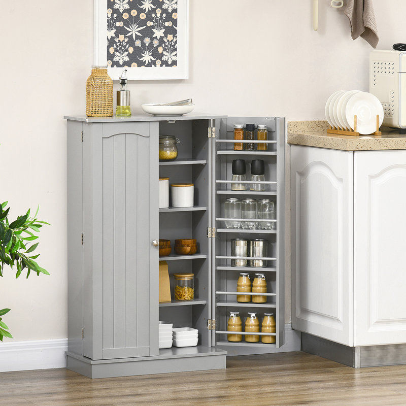 Armoire de rangement pour garde-manger de 41 po, armoire de cuisine autoportante avec 12 tablettes de porte, portes doubles, étagère à 5 niveaux et tablettes réglables