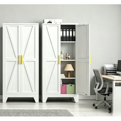 Armoire en métal de 61 pouces de hauteur avec 2 portes et 3 tablettes réglables (blanc classique)