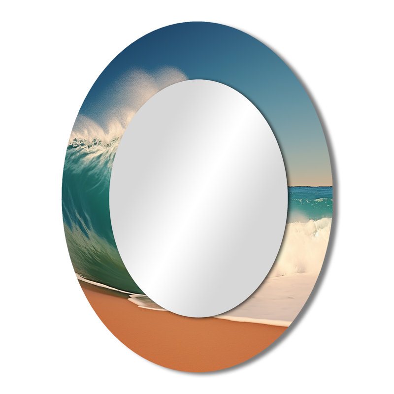 Turquoise Power of Ocean Wave II - Miroir mural ovale bleu sarcelle, 43 po x 33 po