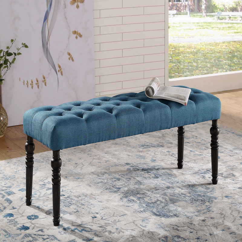 Ensemble de salle à manger 6 pièces en bois délavé foncé: table et 4 chaises + banc, Bleu