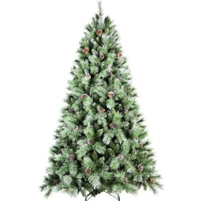 9ft Christmas Tree With 122 Pine , 2518 Tips, Mixed & Hard Needle Branches, Hinged Structure For Easy Setup, Metal Stand - Realistic Full Holiday Decor Festive Tips Of And Needle, Assembly, Strong