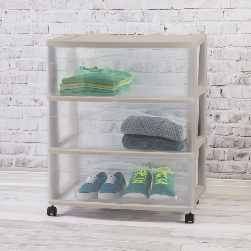 Chariot de rangement large à 3 tiroirs Sterilite, organisation en plastique, gris, paquet de 3