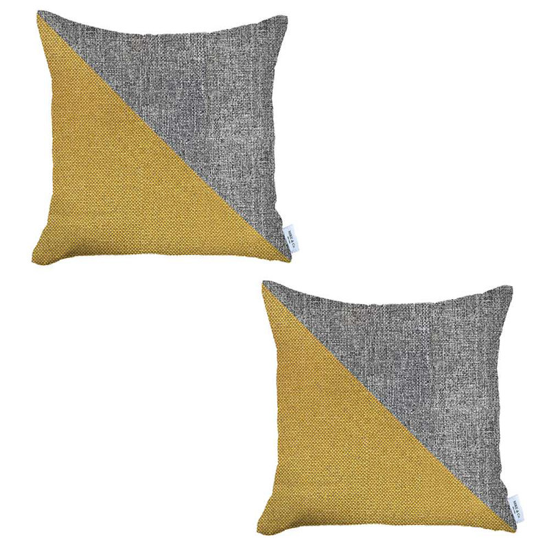 Boho-Chic Yellow and Gray Polyester Euro Pillow Covers, Set of 2