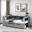 Lit plateforme simple Elegant Cream avec tablettes de rangement, tiroirs et station de charge - tête de lit tapissier incluse-1102879594-1102985663