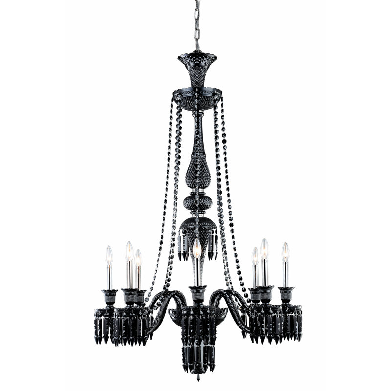 Lustre classique à 8 lumières de style bougie avec détails en cristal Leonardo, Teck doré