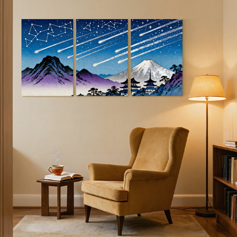 Ensemble de 3 impressions sur toile Starry Sky Mountain, H 30 po x l 60 po