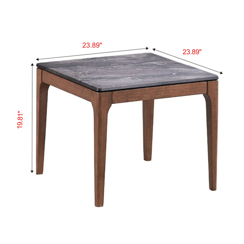 Table de bout Driftwood - Plateau en pierre d'ingénierie avec base en finition noyer pour les espaces de vie modernes et traditionnels