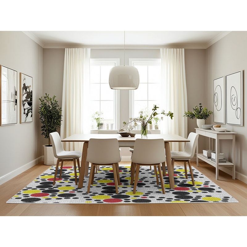 Tapis noir/jaune tissé à la machine, Rectangle 7 pi x 10 pi