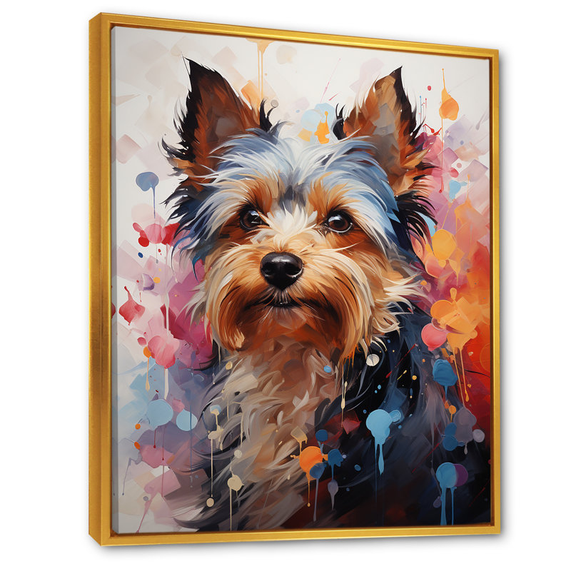 Doge Yorkie Reverie - reproduction sur toile, Cadre flottant doré, H 32 po x l 24 po x P 1 po