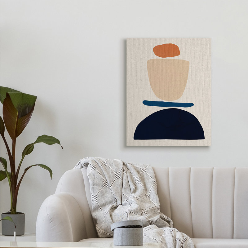 Formes abstraites occidentales, orange et bleu par Victoria Barnes - impression, H 30 po x l 24 po, Toile tendue
