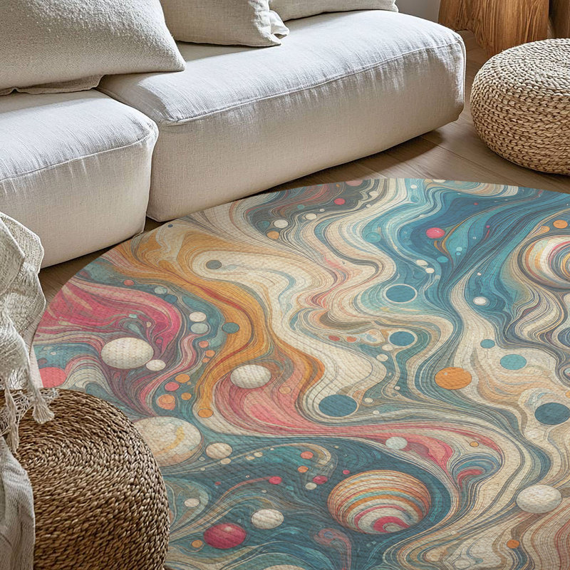Swirled Colour Splash Braided Rug, Rond 5 pi