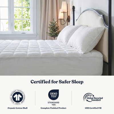 Delara 2-in-1 Waterproof Quilted Mattress Pad 100% Waterproof TPU + 7D+3D Recycled Microfiber Fill, GOTS Certified Organic Cotton Shell, Noiseless, OEKO-TEX, 18" Deep Pocket - King 78"×80"