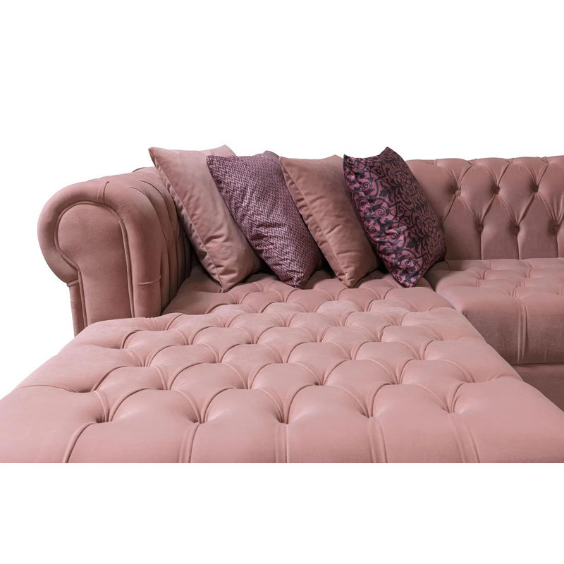 Canapé modulaire en velours rose Lorena, Velours rose
