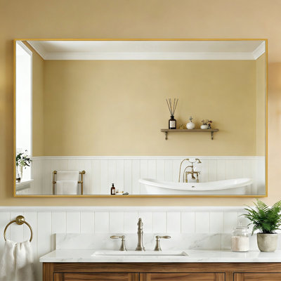 Miroir de salle de bain rectangulaire 48 po x 30 po à cadre doré, verre trempé transparent antidéflagrant, miroir de maquillage décoratif mural