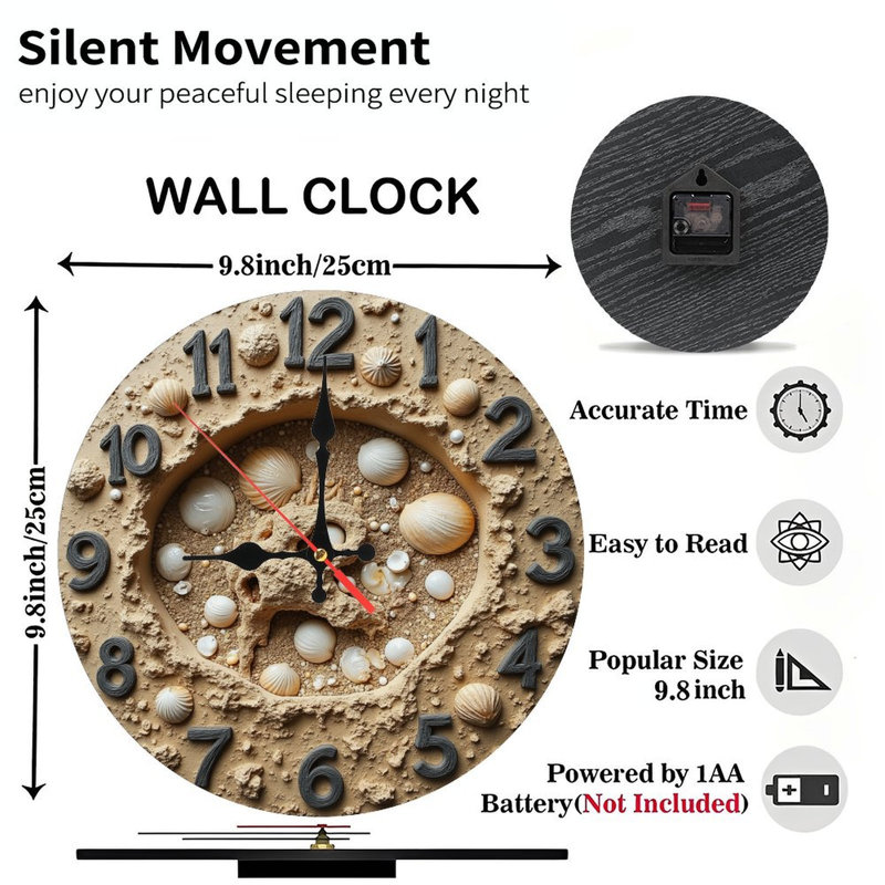 Décoration murale horloge plage sable coquillage