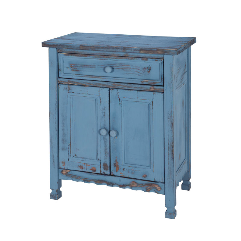 Country Cottage Accent Cabinet with Drawer, Adjustable Shelf & 2 Doors, Blue, Blue