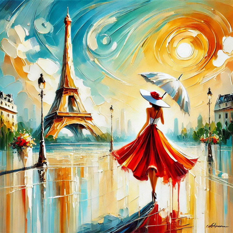Art mural sur toile Elegant Parisian Stroll, H 40 po x l 40 po x P 1,5 po