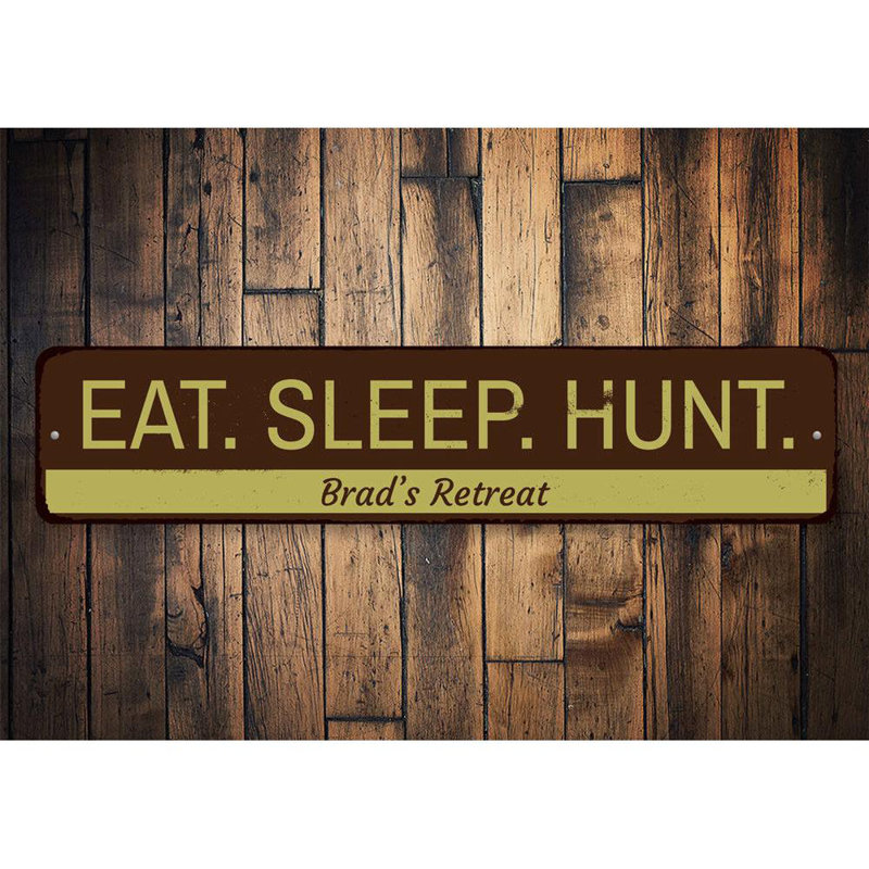 Plaque en aluminium «Eat Sleep Hunt», H 4 po x l 18 po x P 0,04 po