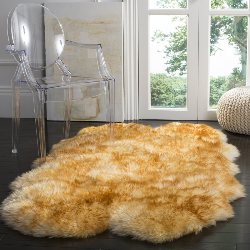 Solid Colour Sheepskin Area Rug, Rectangle 109 x 180 cm