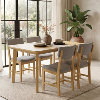 Ensemble de salle à manger rustique 5 pièces, table en bois massif et 4 chaises rembourrées pour cuisine et salle à manger