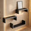 Ensemble de 3 tablettes murales flottantes, rangement mural et présentoir, bois massif noir de jais, tablettes décoratives multi-tailles pour le salon de la salle de bain-129416579-129416580