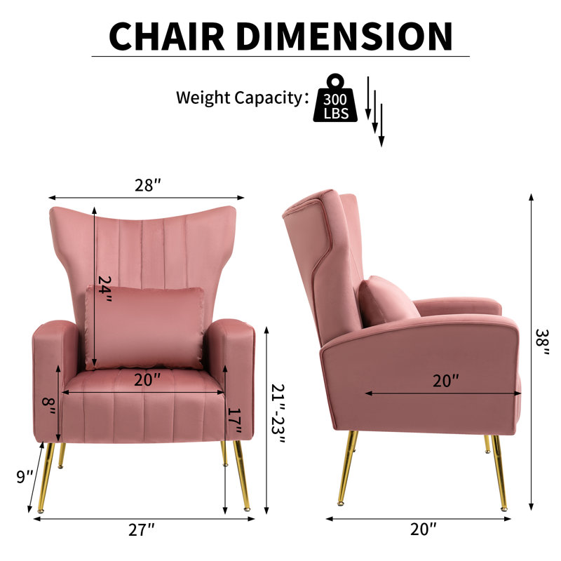 27' ' wide velvet armchair Mahith, Rose