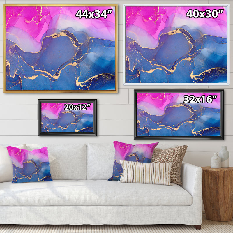«Pink Luxury Abstract Fluid», peinture sur toile, Cadre flottant noir, H 24 po x l 32 po x P 1 po