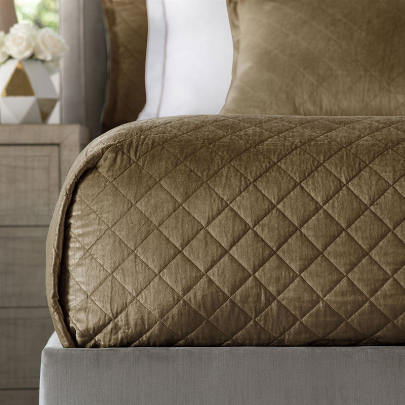 Chloe Modern & Contemporary Velvet Coverlet, Straw, Queen 