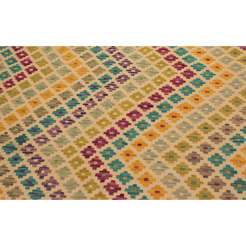 Tapis jaune / bleu en laine fabriqué à la main de conception unique Sinclair
