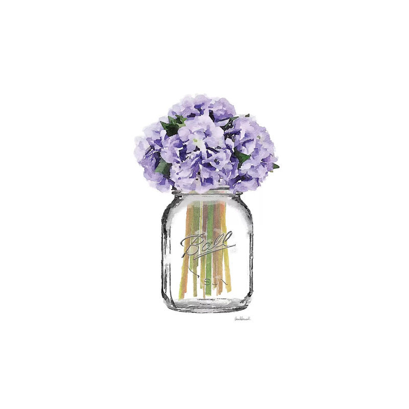 Glass Jar With Purple Hydrangeas by Amanda Greenwood - Painting on Canvas, 30.48 cm H x 45.72 cm W, Wrapped Canvas