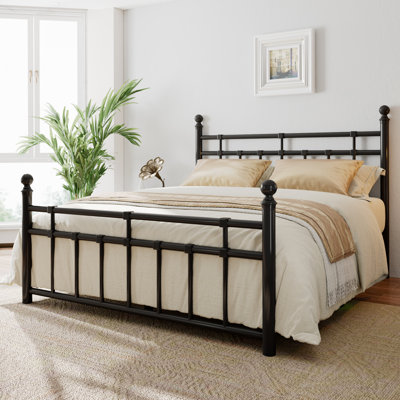 Classic Metal Bed Frame with Victorian Vintage Headboard & Footboard
