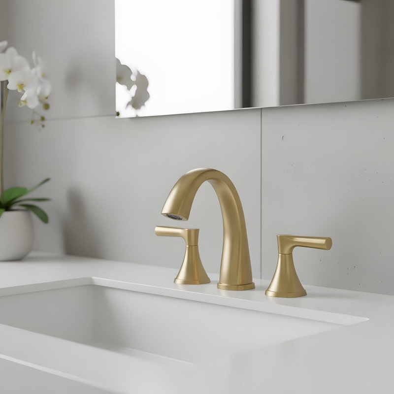 3 Hole Bathroom Sink Faucet with 2 Handles and Drain Assembly, Brushed Gold