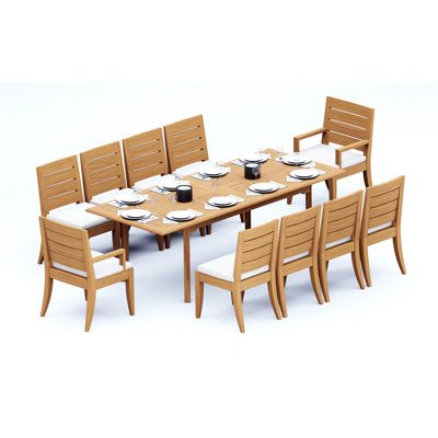  Ensemble de salle à manger 9 pièces en bois de teck de qualité A: table rectangulaire à double extension de 118 po et chaises Atnas (2 et 6 chaises sans accoudoirs) # 11AT2402