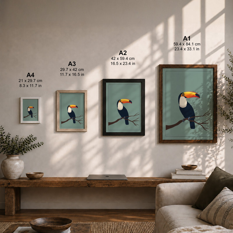 Perching Toucan Modern - Framed Print, A4 - 29.7 x 21.0 cm, Unframed
