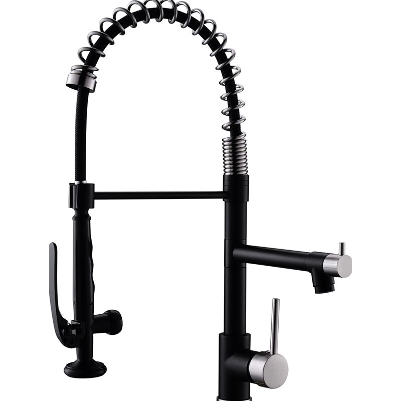 Robinet de cuisine noir et argent rétractable - poignée simple, froid chaud, remplissage en céramique, accessoire moderne, argent commercial élégant, style élégant