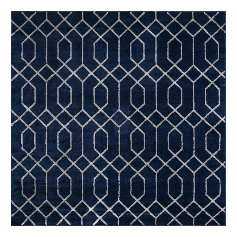 Glam Navy Blue Silver Area Rug