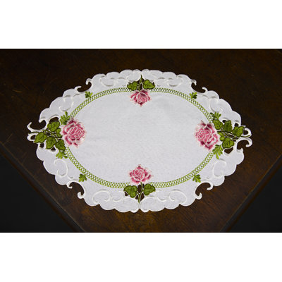 Summer Rose Embroidered Cutwork Tray Cloth