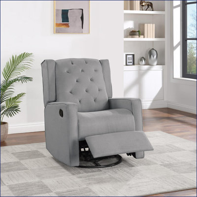 Fauteuil inclinable et oscillant inclinable contemporain en polyester gris foncé | Mouvement manuel | Dossier à oreilles capitonné | Gris foncé | 1 pièce incluse