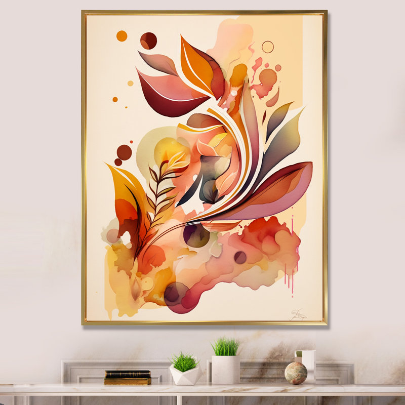 Aquarelle florissant de fleurs d'automne, Cadre flottant doré, H 32 po x l 16 po x P 1 po