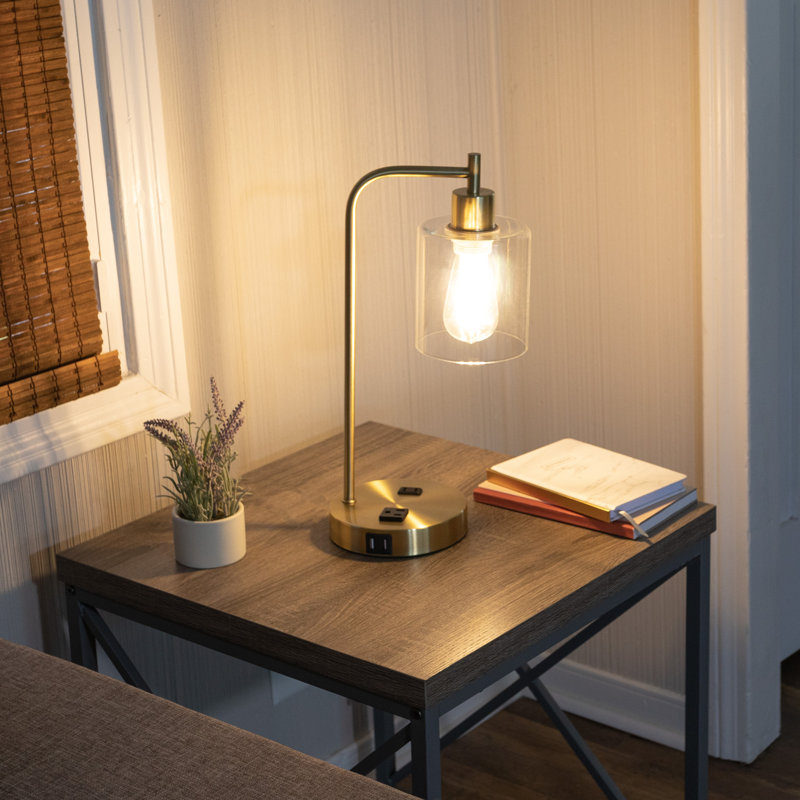 Minakumari Metal Desk Lamp - Industrial Table Lamp with USB Charge Ports with Touch Control, Gold