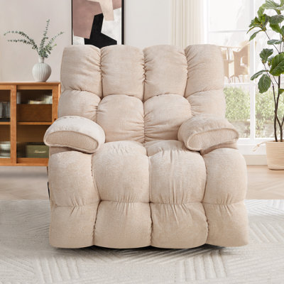 Oversized Soft Chenille Swivel Rocker Recliner Chair For Living Room by Latitude Run