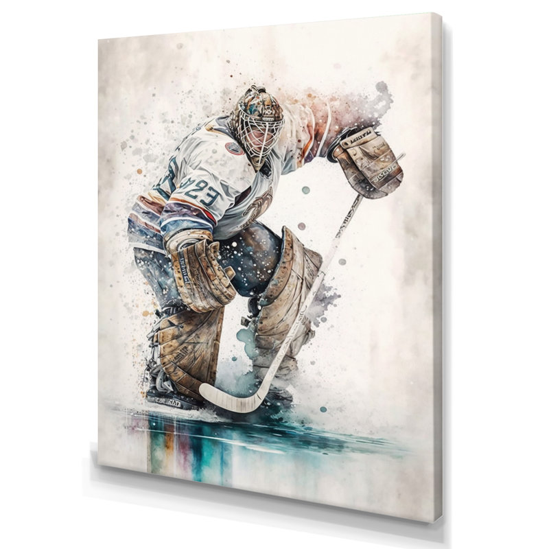 Hockey sur toile pendant le jeu III - art sur toile, H 20 po x l 12 po x P 1 po, Toile tendue