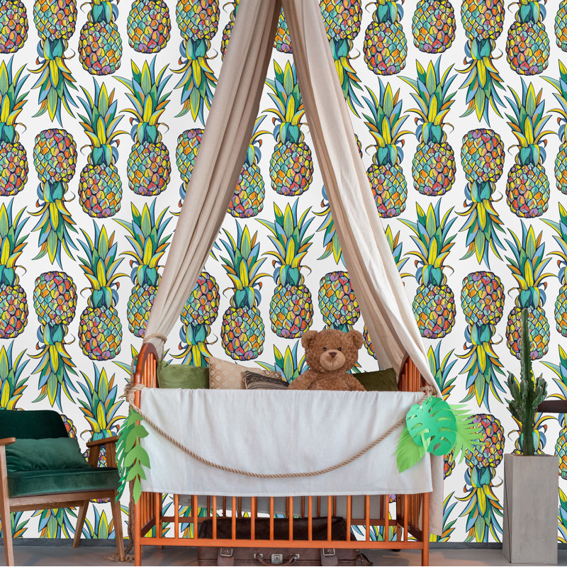 Rouleau de papier peint adhésif Barringer Pineapples, L 16,67 po x l 25 po